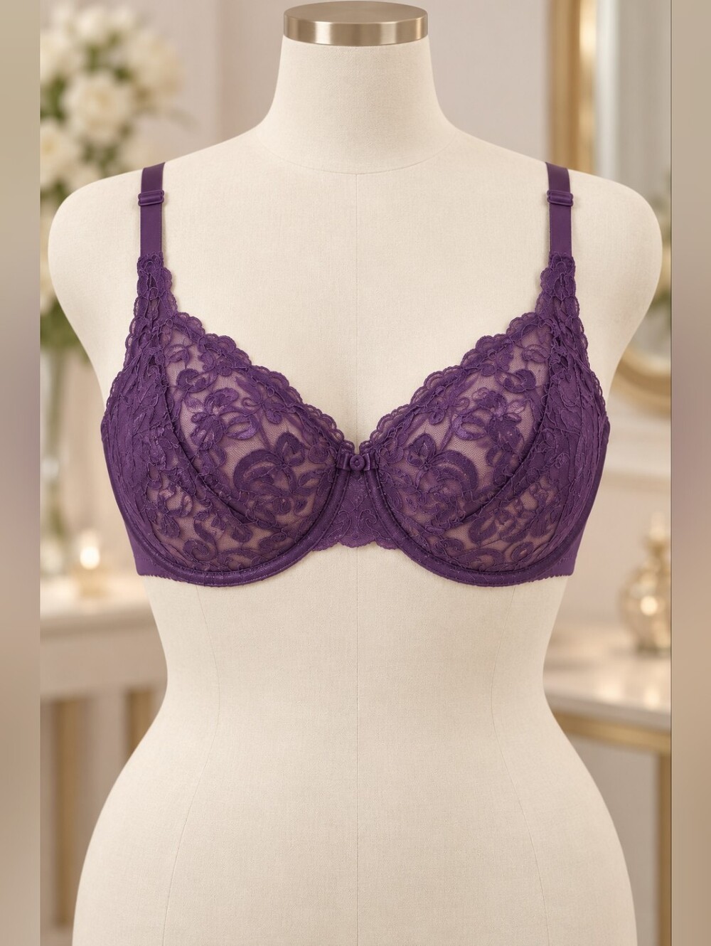 NWOT Wacoal Plum Lace Underwire Bra With Bag